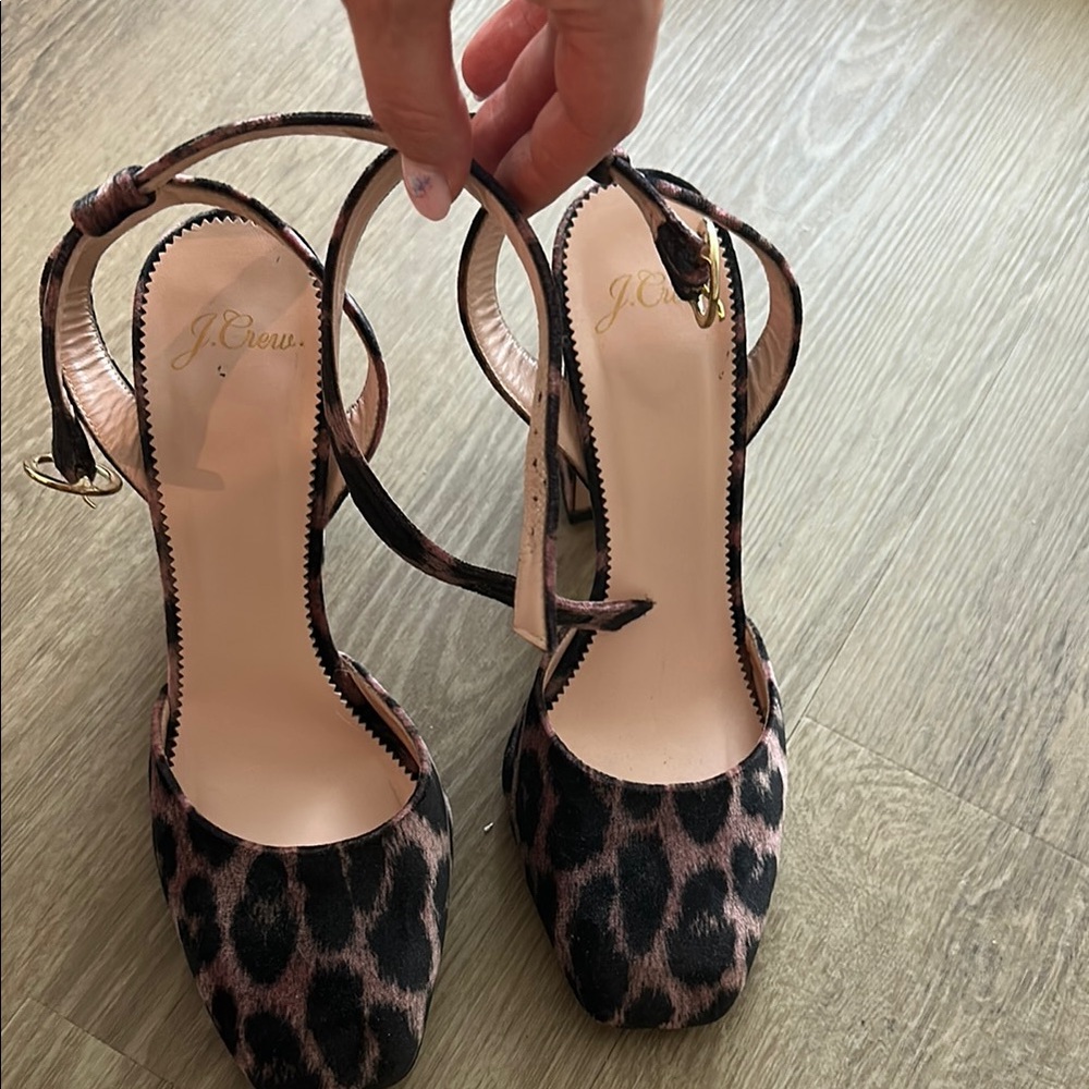 J. Crew pink and black leopard block sandal 🍁